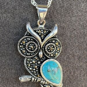 Vintage Silver-tone 30” necklace with OWL pendant with rhinestone accents